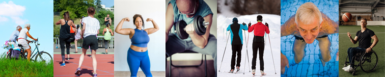Banner showing a series of images of people engaged in various forms of physical activity